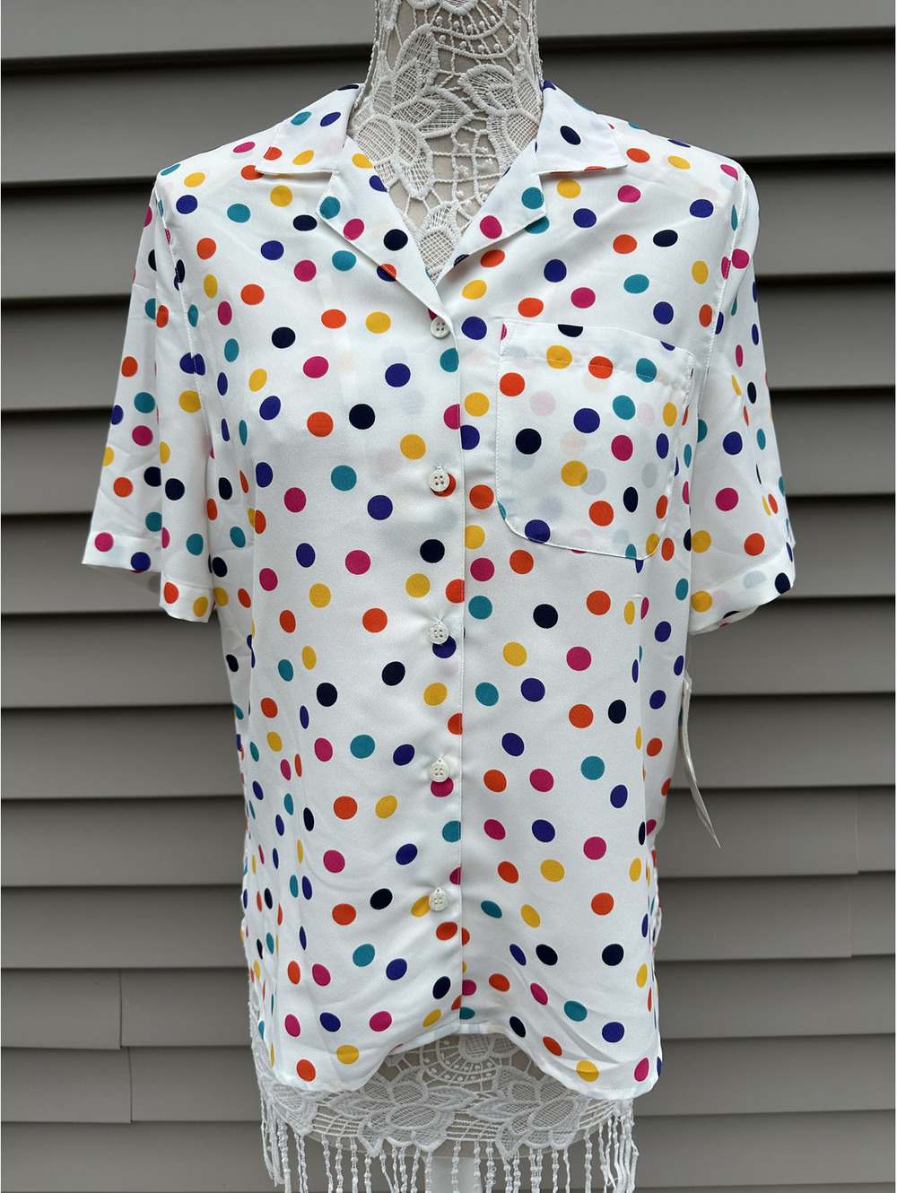 NWT Alfred Dunner Multicolor Polka Dot Button Up Blouse